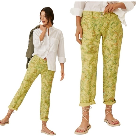 Pilcro The Wanderer Low-Rise Pants in Light Green Patterned Straight Leg Size 25 - Picture 1 of 8